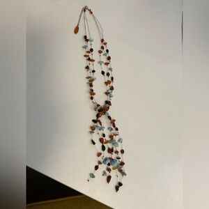 Amber and Turquoise Beaded 3 Strand Necklace